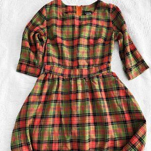 Size Small - Retrolicious Modcloth Dress -Plaid Vintage Style - Green Orange - S